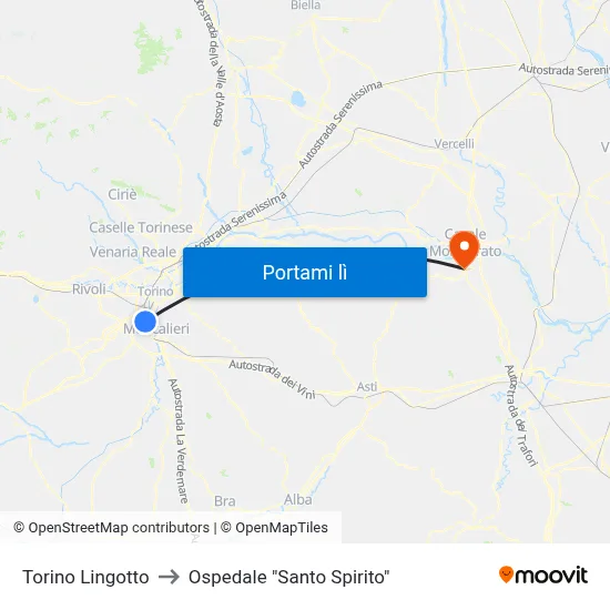 Torino Lingotto to Ospedale "Santo Spirito" map