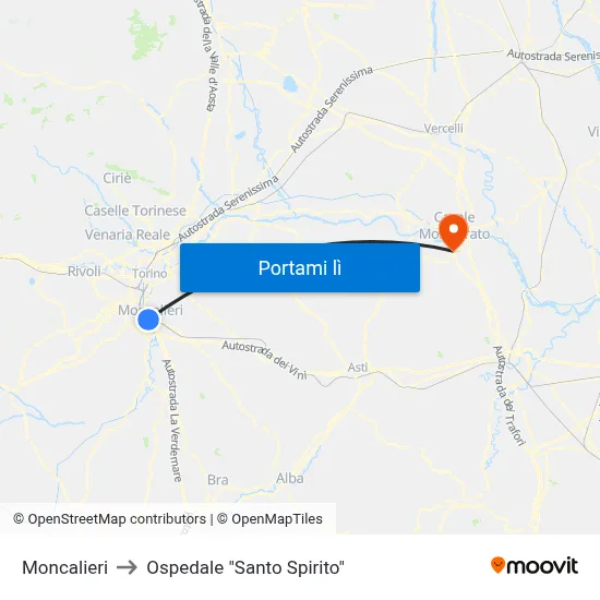 Moncalieri to Ospedale "Santo Spirito" map