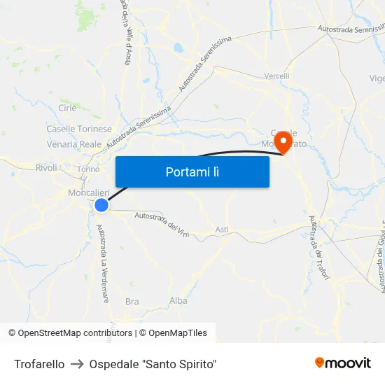 Trofarello to Ospedale "Santo Spirito" map