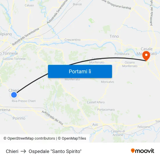 Chieri to Ospedale "Santo Spirito" map