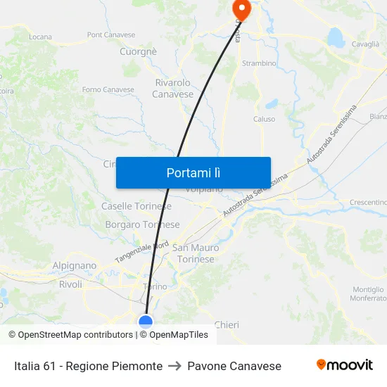 Italia 61 - Regione Piemonte to Pavone Canavese map