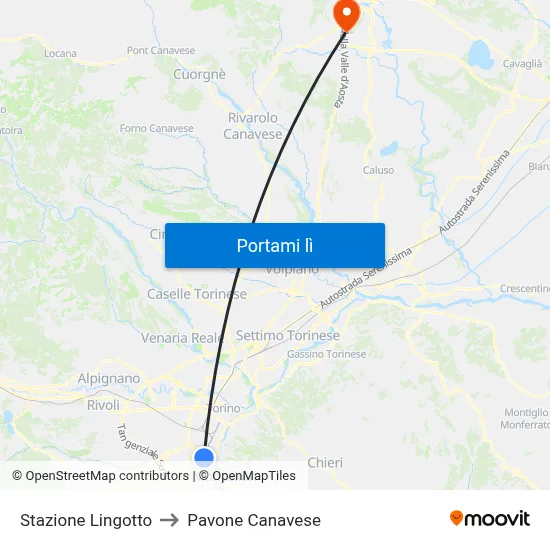 Stazione Lingotto to Pavone Canavese map
