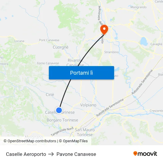 Caselle Aeroporto to Pavone Canavese map