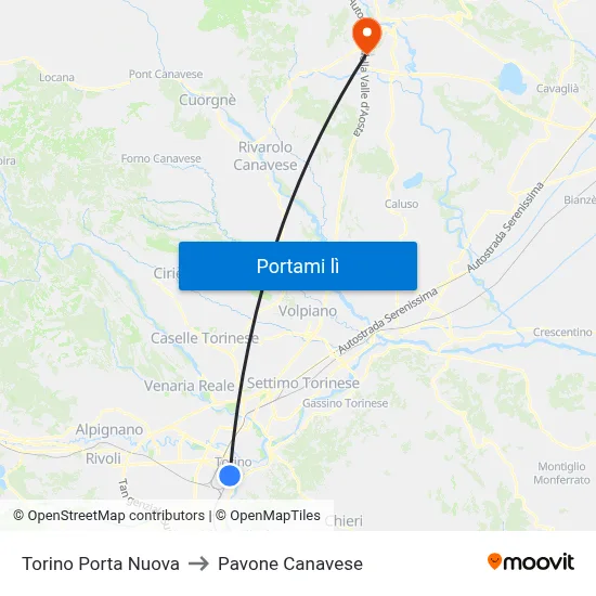 Torino Porta Nuova to Pavone Canavese map
