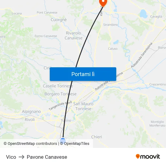 Vico to Pavone Canavese map