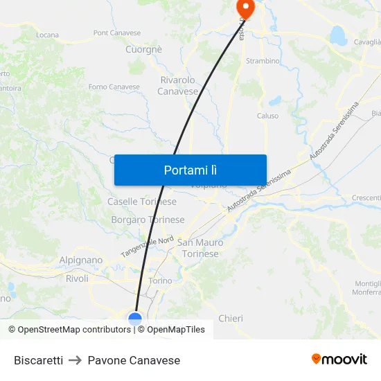 Biscaretti to Pavone Canavese map
