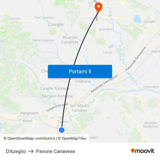 D'Azeglio to Pavone Canavese map