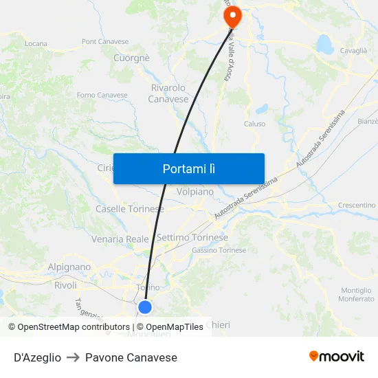 D'Azeglio to Pavone Canavese map