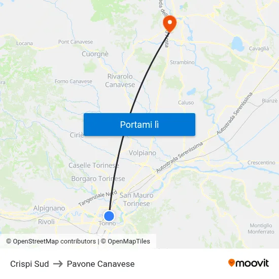 Crispi Sud to Pavone Canavese map