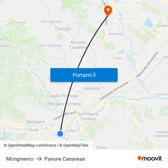 Monginevro to Pavone Canavese map