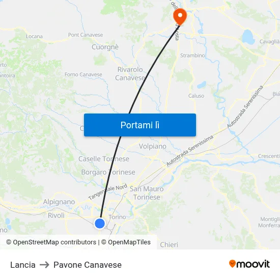 Lancia to Pavone Canavese map