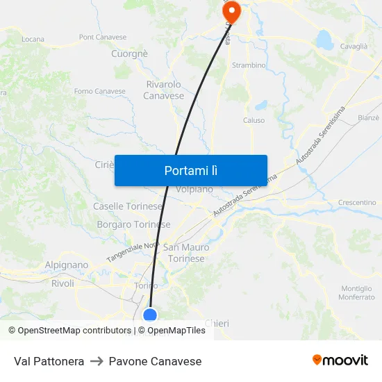 Val Pattonera to Pavone Canavese map