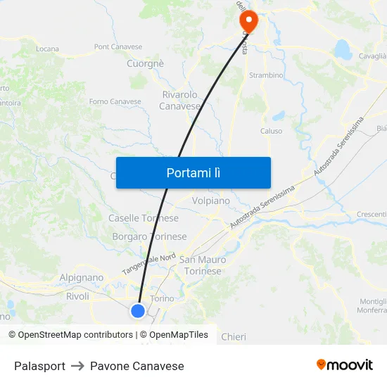 Palasport to Pavone Canavese map