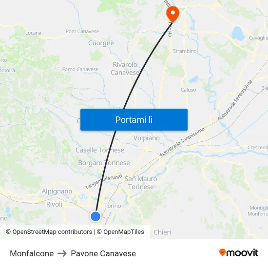 Monfalcone to Pavone Canavese map
