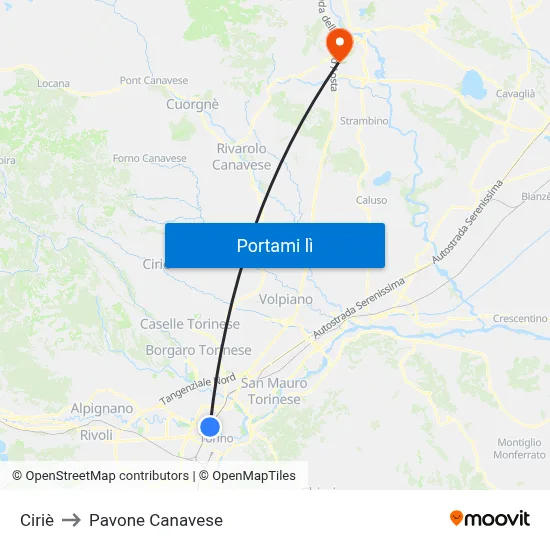 Ciriè to Pavone Canavese map