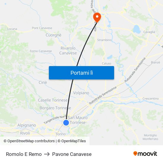 Romolo E Remo to Pavone Canavese map