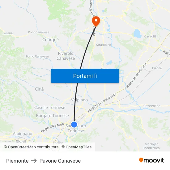 Piemonte to Pavone Canavese map