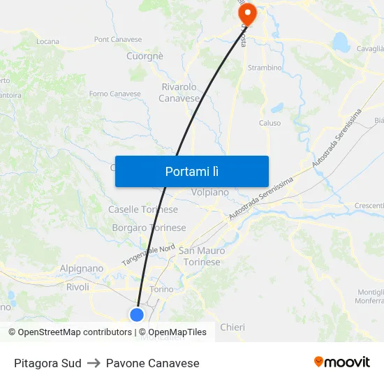 Pitagora Sud to Pavone Canavese map
