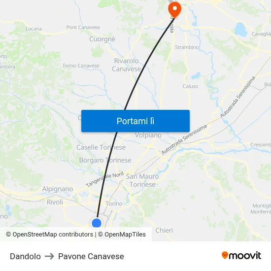 Dandolo to Pavone Canavese map