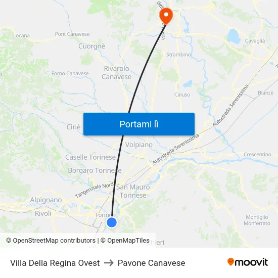 Villa Della Regina Ovest to Pavone Canavese map