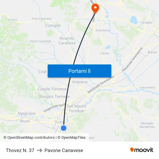 Thovez N. 37 to Pavone Canavese map