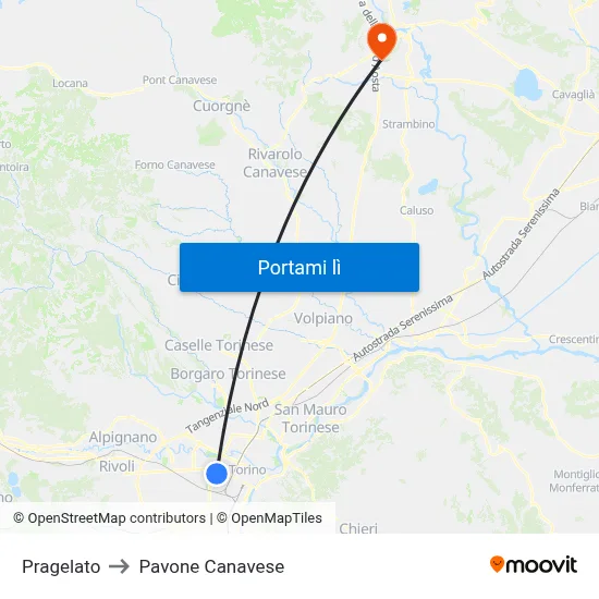Pragelato to Pavone Canavese map