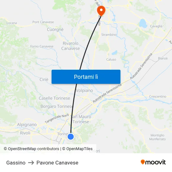 Gassino to Pavone Canavese map