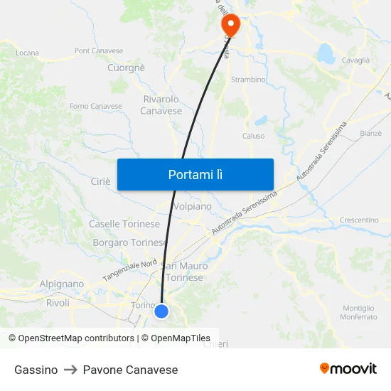 Gassino to Pavone Canavese map