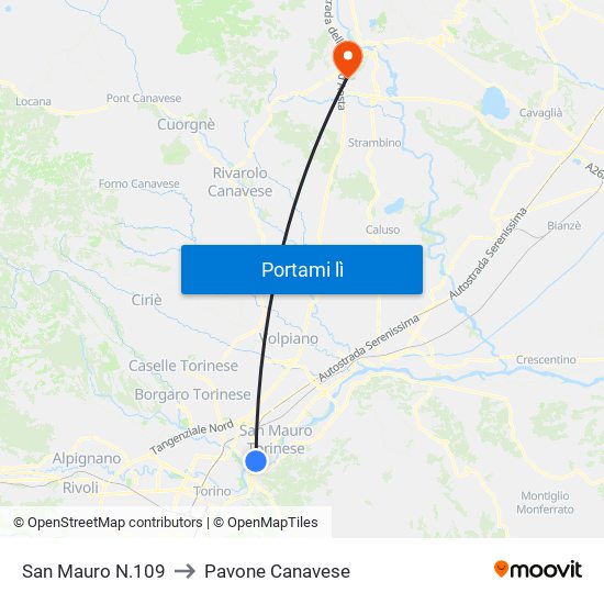 San Mauro N.109 to Pavone Canavese map