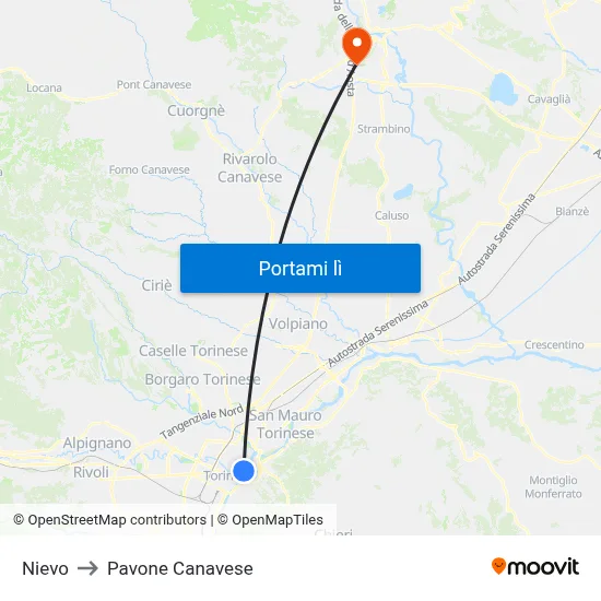 Nievo to Pavone Canavese map