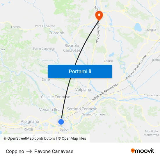 Coppino to Pavone Canavese map