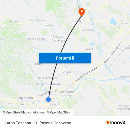 Largo Toscana to Pavone Canavese map