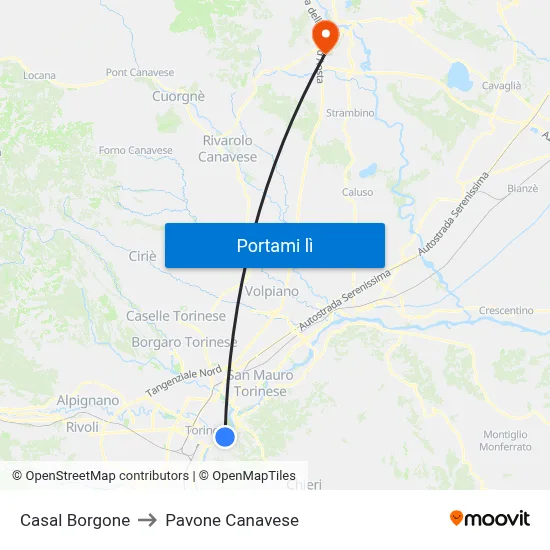 Casal Borgone to Pavone Canavese map