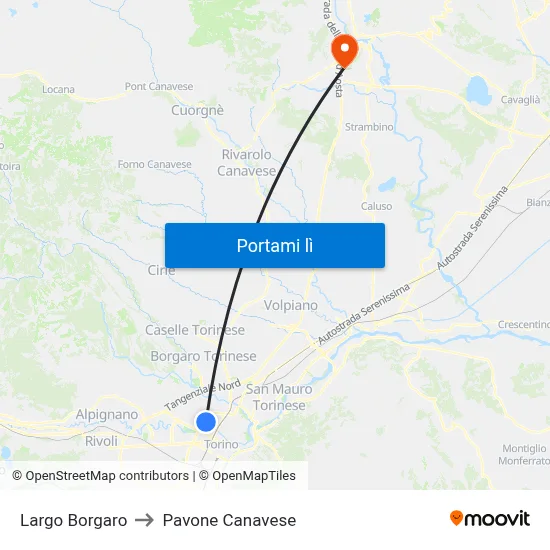 Largo Borgaro to Pavone Canavese map