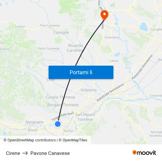 Cirene to Pavone Canavese map