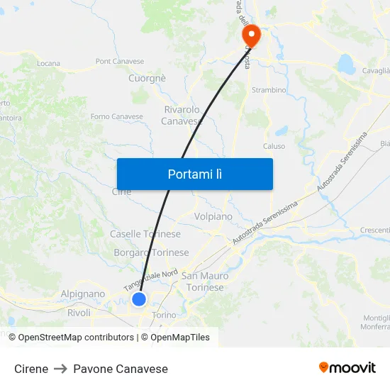 Cirene to Pavone Canavese map