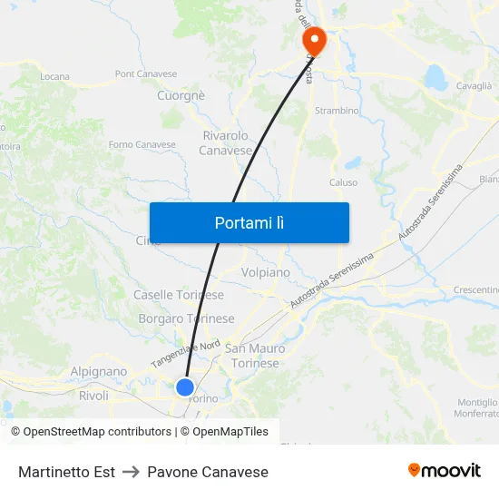 Martinetto Est to Pavone Canavese map