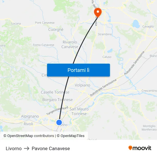 Livorno to Pavone Canavese map