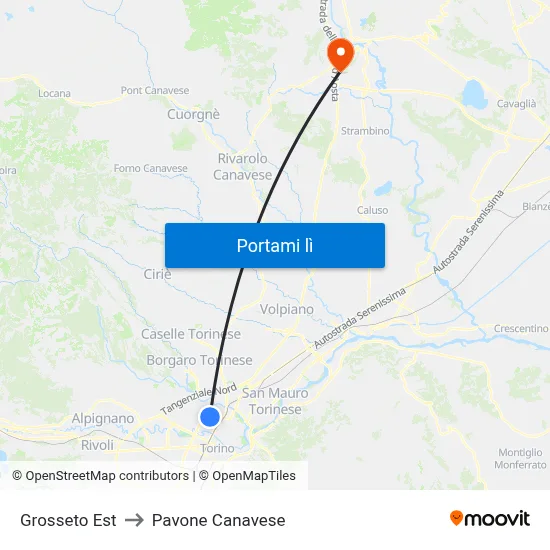 Grosseto Est to Pavone Canavese map