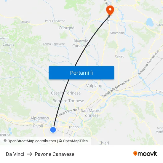 Da Vinci to Pavone Canavese map