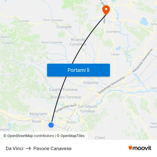 Da Vinci to Pavone Canavese map
