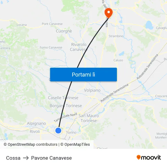 Cossa to Pavone Canavese map