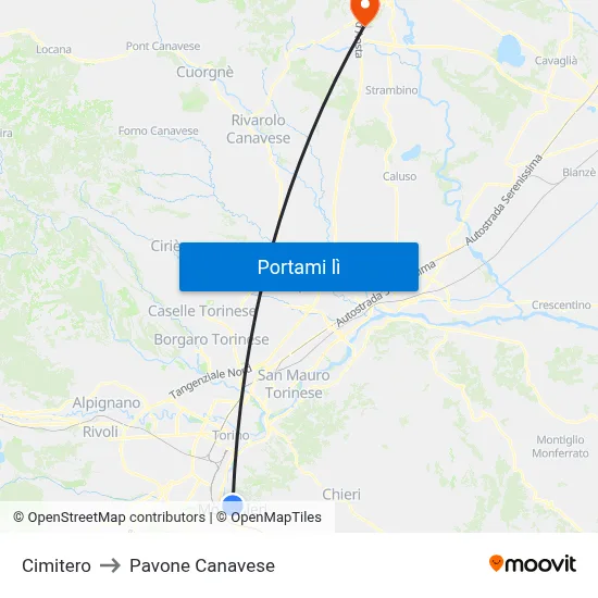 Cimitero to Pavone Canavese map
