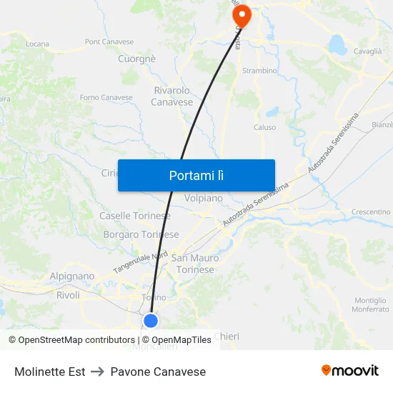 Molinette Est to Pavone Canavese map