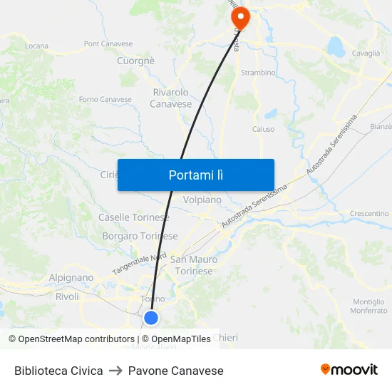 Biblioteca Civica to Pavone Canavese map