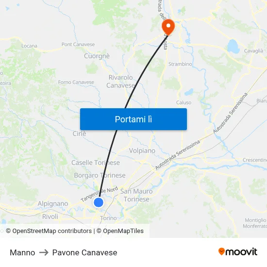 Manno to Pavone Canavese map