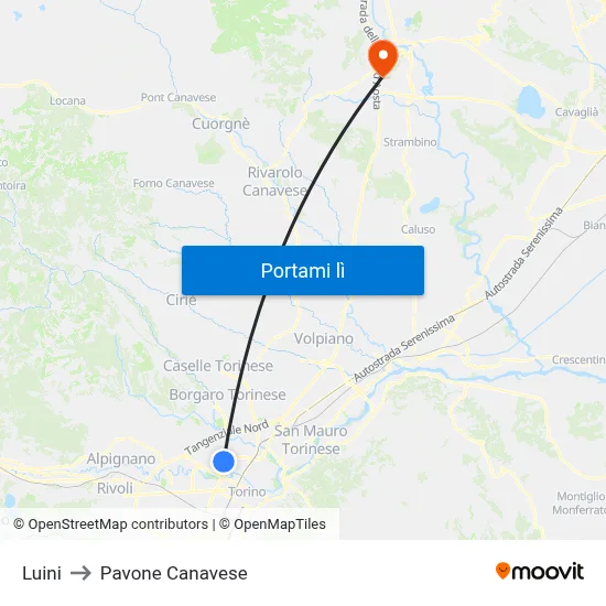 Luini to Pavone Canavese map