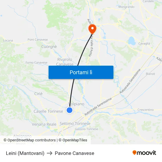 Leini (Mantovani) to Pavone Canavese map