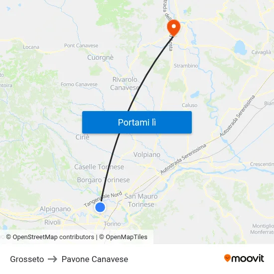 Grosseto to Pavone Canavese map