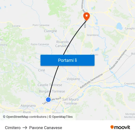 Cimitero to Pavone Canavese map